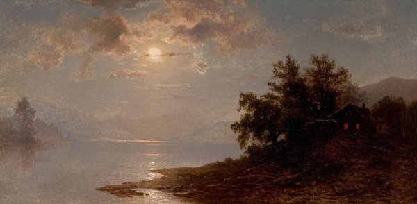 Moonlit Lake, White Mountains  by Hermann Fuechsel - Hand-Painted Oil Painting Reproduction