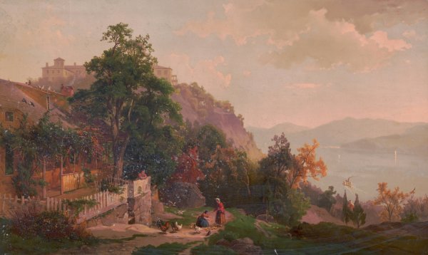 View on the Hudson near West Point  by Hermann Fuechsel - Hand-Painted Oil Painting Reproduction