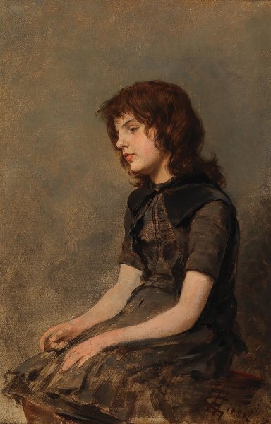 A Young Girl Sitting  by Hermann Giesel - Hand-Painted Oil Painting Reproduction