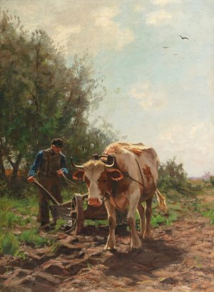 Working in the Fields by Hermann Johannes Van Der Weele Oil Painting