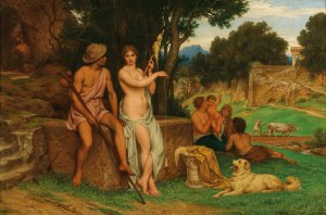 An Arcadian Landscape by Hermann Julius Schlossner Oil Painting