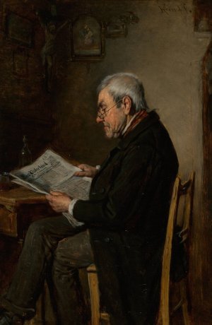 A gentleman reading a newspaper by Hermann Kern Oil Painting