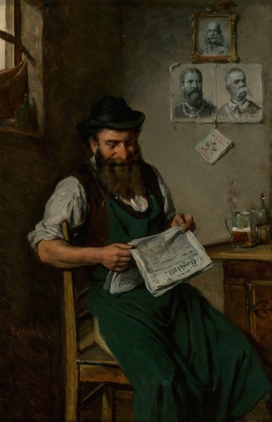 Main Product Photo of A tradesman reading a newspaper  Painting by Hermann Kern