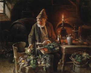 Gemusehandler im Weinkeller by Hermann Kern Oil Painting