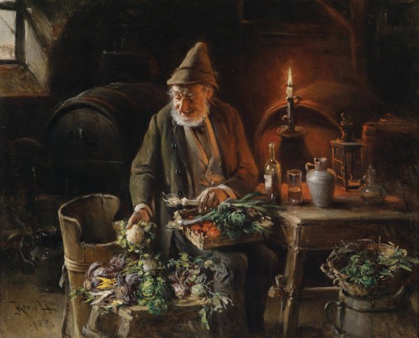 Main Product Photo of Gemusehandler im Weinkeller  Painting by Hermann Kern