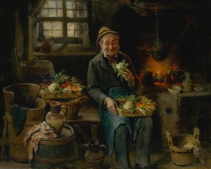 Old Man in the Kitchen by Hermann Kern Oil Painting