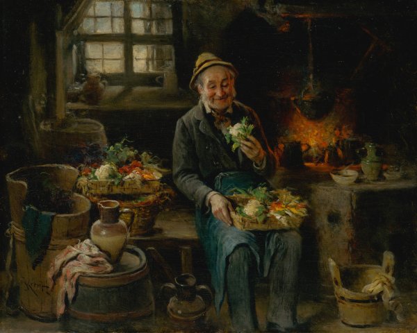 Old Man in the Kitchen  by Hermann Kern - Hand-Painted Oil Painting Reproduction