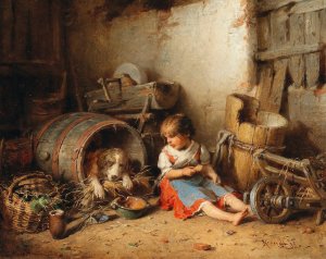 Playfellows Oil painting by Hermann Kern