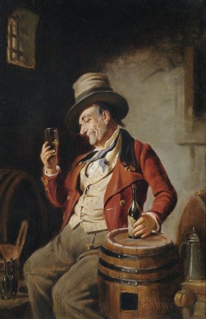 Weintrinker im Fasskeller by Hermann Kern Oil Painting