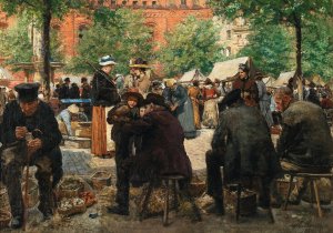 A Market Day in Lubeck by Hermann Linde Oil Painting