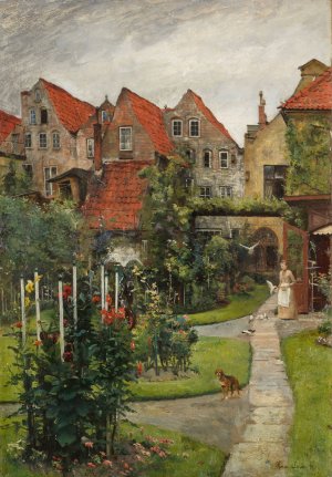 Urban garden in Lubeck by Hermann Linde Oil Painting