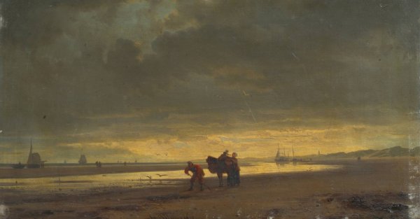 Hollandische Seekuste bei Ebbe  by Hermann Mevius - Hand-Painted Oil Painting Reproduction