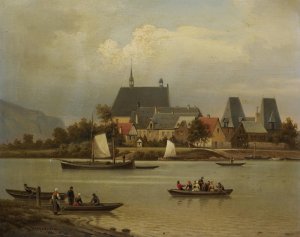 The Island Of Niederwerth On The Rhine, Near Koblenz by Hermann Meyerheim Oil Painting