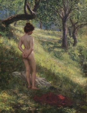 Nude in a glade by Hermann Moest Oil Painting