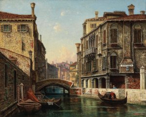 Venice, A View of the Canal Sottoportico della Quercia by Hermann Oskar Schwan Oil Painting