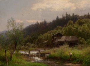 Farm House by the Creek by Hermann Ottomar Herzog Oil Painting