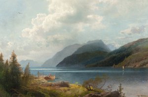 Mountain Lake, Sagne Fjord, Norway by Hermann Ottomar Herzog Oil Painting