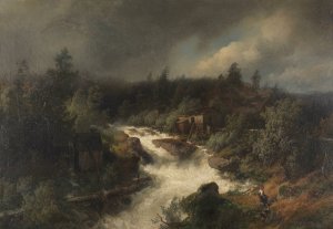 Wassermuhle am tosenden Gebirgsbach by Hermann Ottomar Herzog Oil Painting