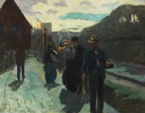 Stuttgarter Westbahnhof in der Abenddammerung Oil painting by Hermann Pleuer