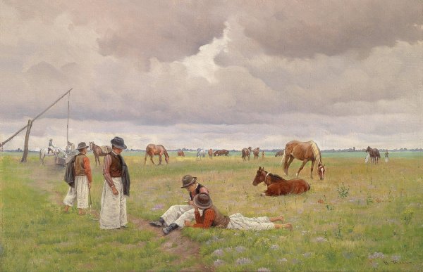 Junge Hirten in der Puszta by Hermann Reisz - Hand-Painted Oil Painting Reproduction