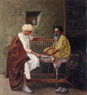 Playing a Game of Mancala by Hermann Reisz - Oil Painting Reproduction