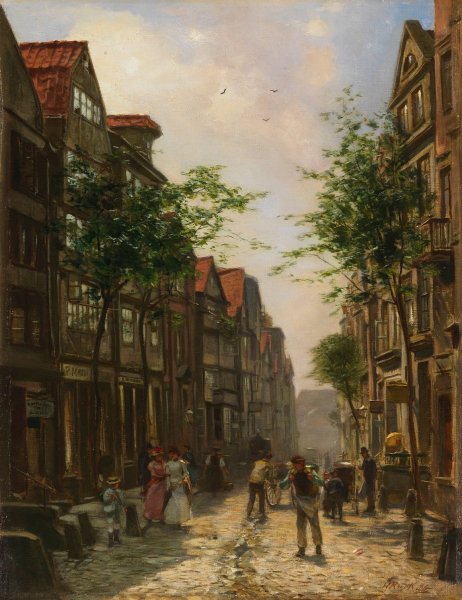 Altstadtgasse  by Hermann Rieck - Hand-Painted Oil Painting Reproduction