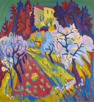 Villa Loverciana with Blossoming Trees by Hermann Scherer Oil Painting