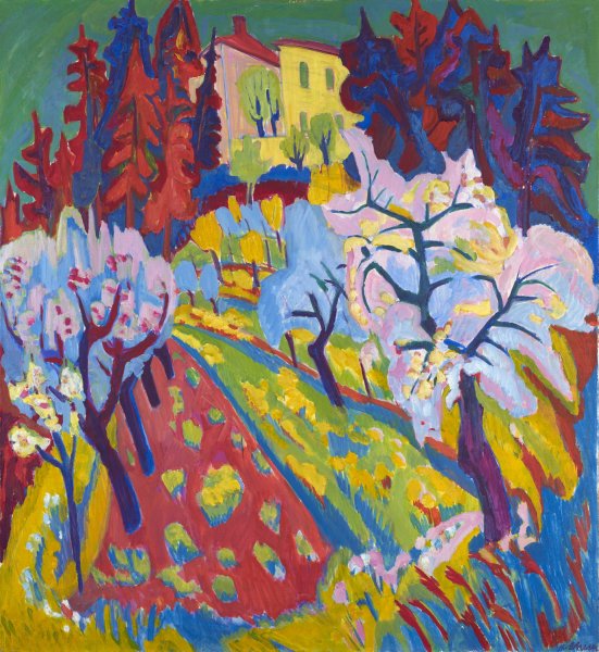Villa Loverciana with Blossoming Trees  by Hermann Scherer - Hand-Painted Oil Painting Reproduction