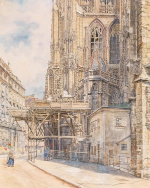 Stephansdom Sudturm mit Gerust by Hermann Schmidt Oil Painting