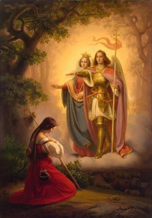 Appearance of Saints Catherine and Michael to Joan of Arc by Hermann Stilke Oil Painting