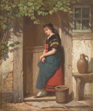 Girl under vine tendrils by Hermann Werner Oil Painting