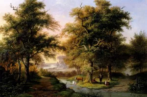 A Mountainous Woodland With The Kurhaus, Cleves, In The Distance by Hermanus Everhardus Rademaker Oil Painting