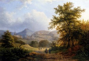 A Wooded River Landscape At Dusk by Hermanus Everhardus Rademaker Oil Painting