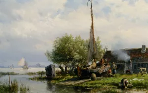 Figures at Work on a Shipyard by Hermanus Jr. Koekkoek Oil Painting