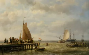 Provisioning a Tall Ship at Anchor painting by Hermanus Jr. Koekkoek