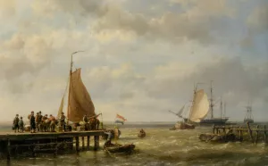 Provisioning a Tall Ship at Anchor Oil painting by Hermanus Jr. Koekkoek