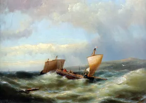 Sailors in a Barge on a Choppy Sea by Hermanus Jr. Koekkoek - Oil Painting Reproduction