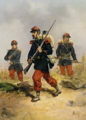 Soldiers in a field by Hermanus Jr. Koekkoek - Oil Painting Reproduction