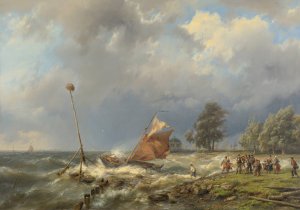 Fighting The Wind by Hermanus Koekkoek Oil Painting
