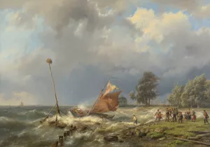 Fighting The Wind by Hermanus Koekkoek Oil Painting