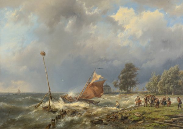 Main Product Photo of Fighting The Wind Painting by Hermanus Koekkoek