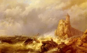 A Shipwreck In Stormy Seas by Hermanus Koekkoek Snr Oil Painting