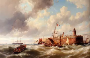 Almost Safe In Port by Hermanus Koekkoek Snr Oil Painting