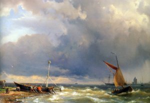 Shipping in a Stiff Breeze near Enkhuizen by Hermanus Koekkoek Snr Oil Painting