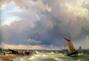 Shipping in a Stiff Breeze near Enkhuizen by Hermanus Koekkoek Snr Oil Painting