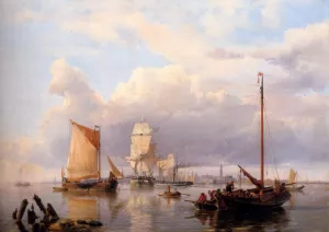 Shipping On The Scheldt With Antwerp In The Background painting by Hermanus Koekkoek Snr
