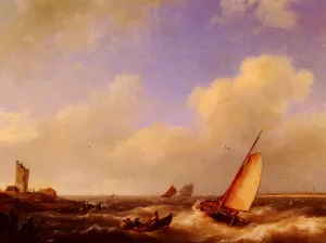 The Scheldt River at Flessinghe by Hermanus Koekkoek Snr Oil Painting