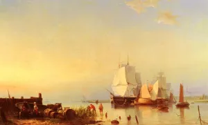 Three Mast Ships at Anchor painting by Hermanus Koekkoek Snr