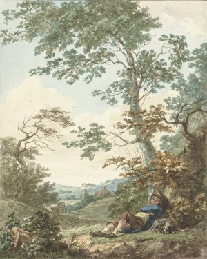 Slapende man met hond onder een boom by Hermanus Numan Oil Painting