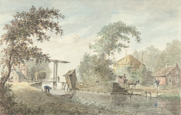 Boerderij aan een vaart met een ophaalbrug  by Hermanus Petrus Schouten - Hand-Painted Oil Painting Reproduction